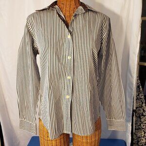 Ladies WITT Striped Button Down Shirt in Blue & White w/Paisley Trim - 6